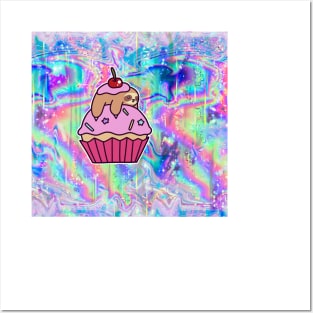 Cupcake Sloth Rainbow Holographic Posters and Art